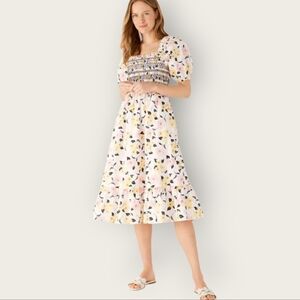 KATE SPADE Lily Blooms Smocked Ruffled Puff Sleeve Floral Midi Dress XL